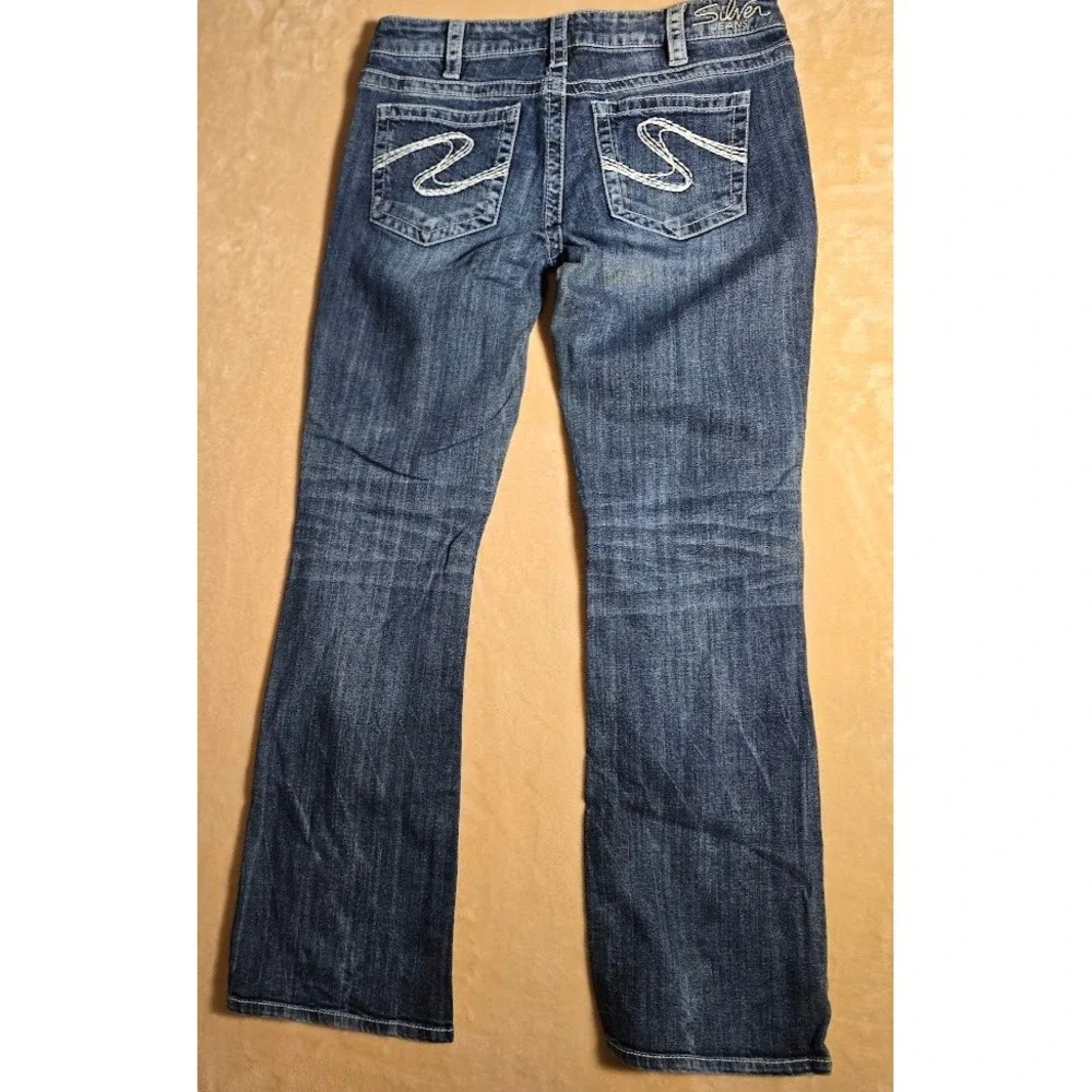 Silver Jeans Co Aiko Mid Rise Bootcut Dark Wash Whiskered Womens Size 27x30  845